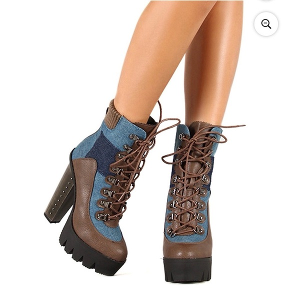 Bumper BI82 Patchwork Denim Heeled Boots - Picture 2 of 12